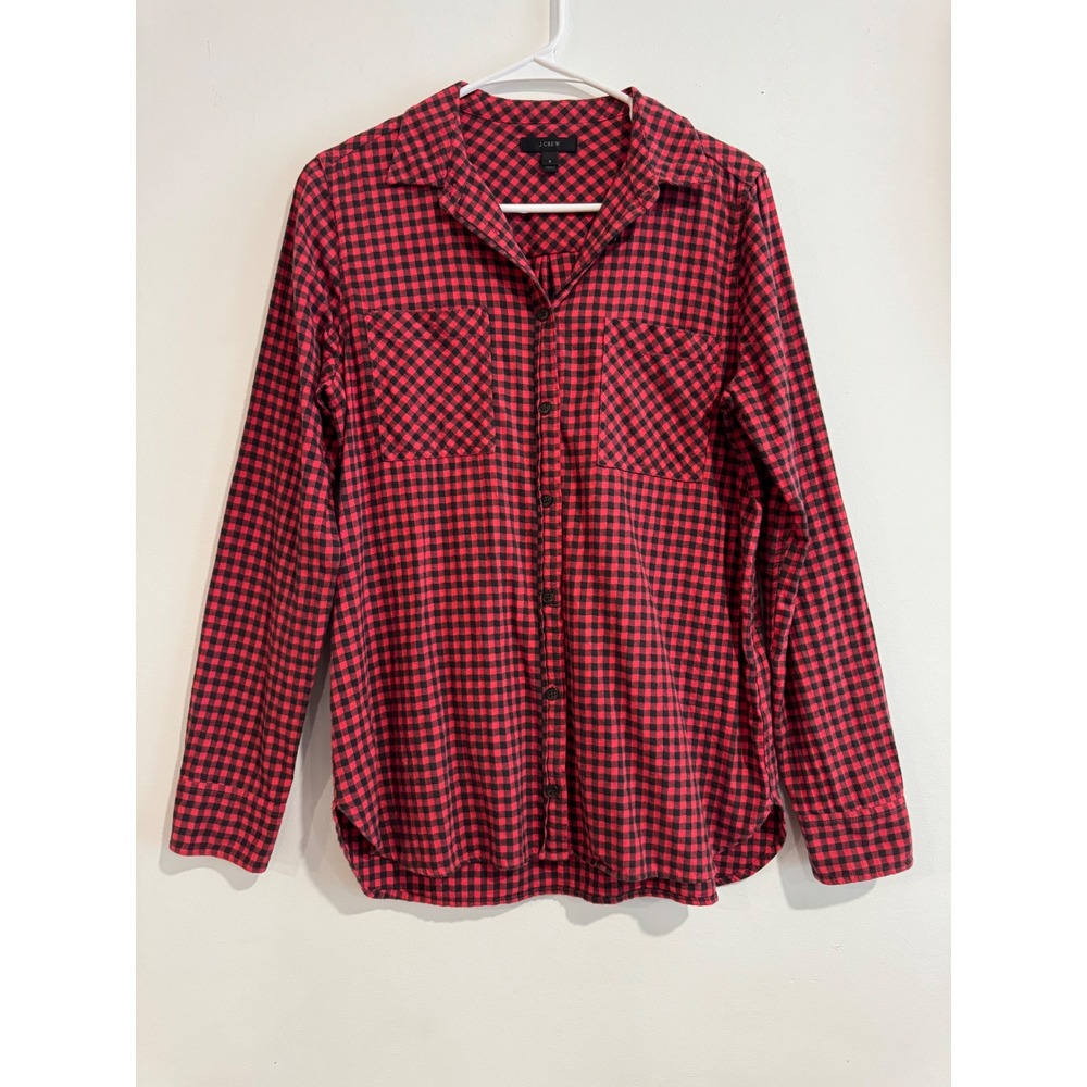 J.Crew Gingham Button Down Shirt Womens 6 Red Black Dual Pocket